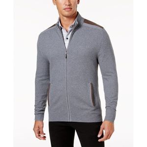 Tasso Elba Mens Faux Suede Knit Sweater, Grey (Men's X-Large)